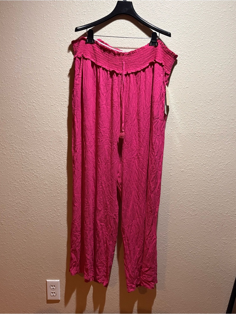 BeBop Hot Pink Wide-Leg Smocked Waist Pants